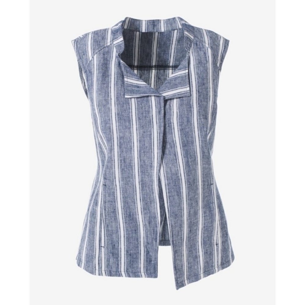 Chicos Lavish Linen Stripe Vest Brand Sz 2/US Sz Large/12 EUC Open Front
